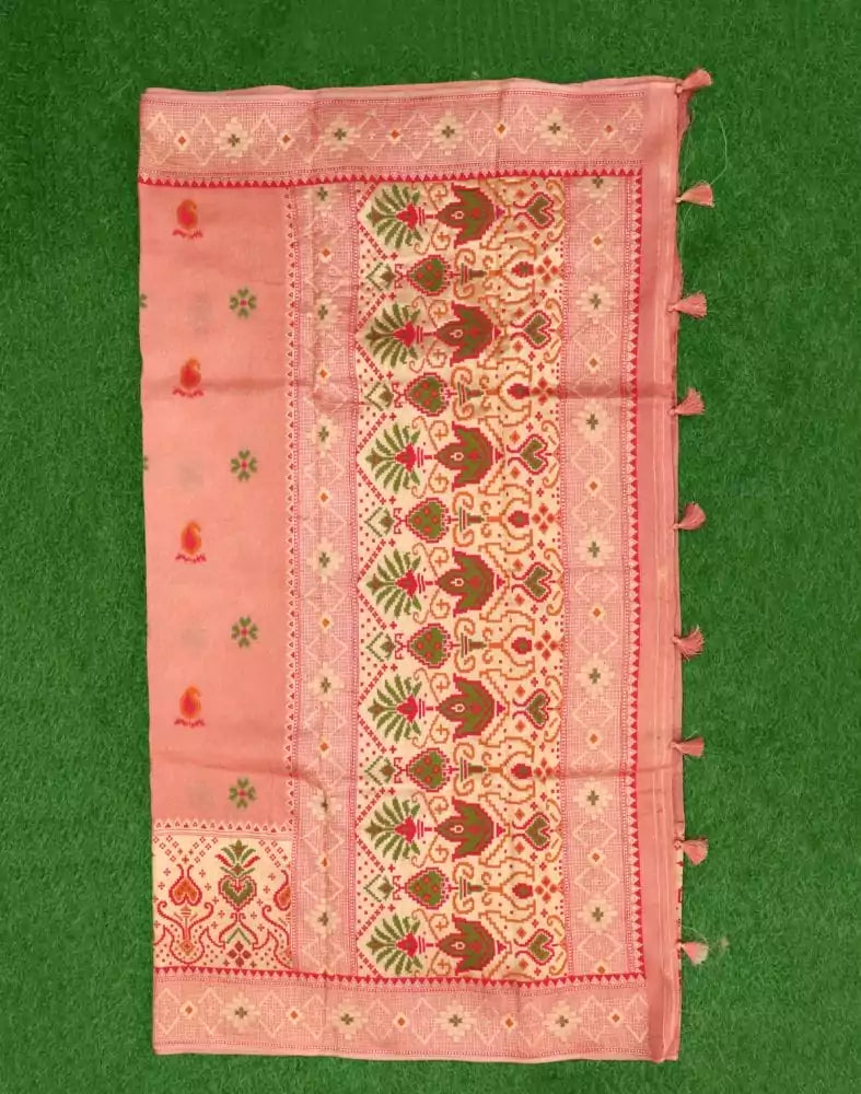 Image of Peach Paisley Weave Chiniya Silk Saree