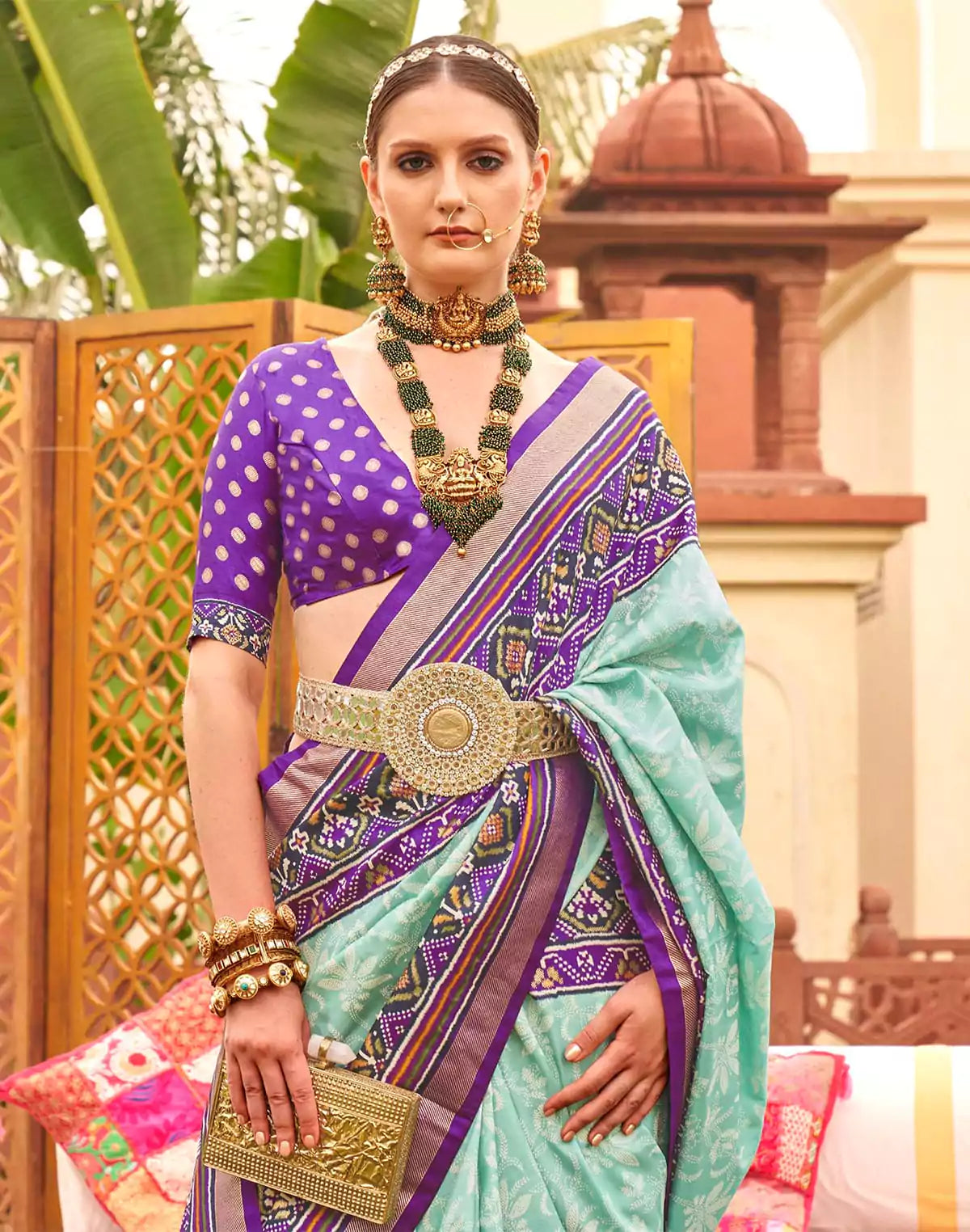 Image of Alluring Sea Green smooth Patola Saree