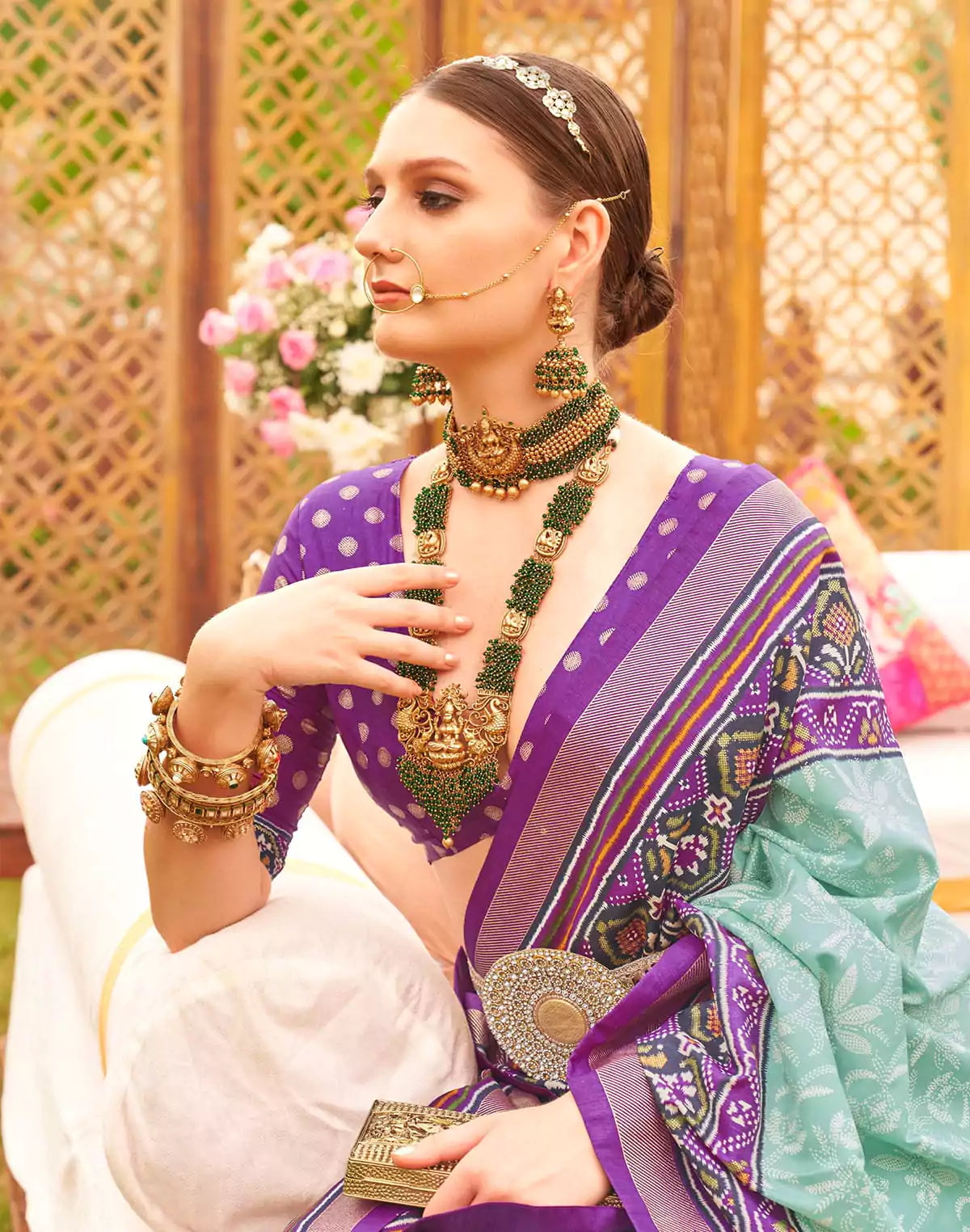 Image of Alluring Sea Green smooth Patola Saree