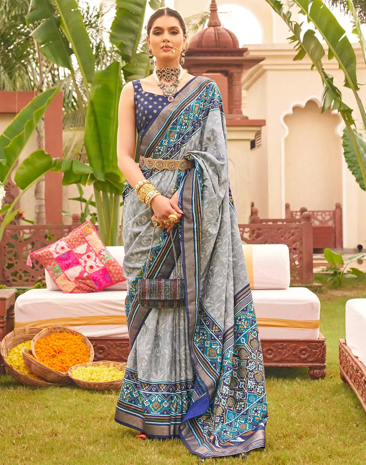 Image of Bewitching Grey Soft Patola Silk Saree