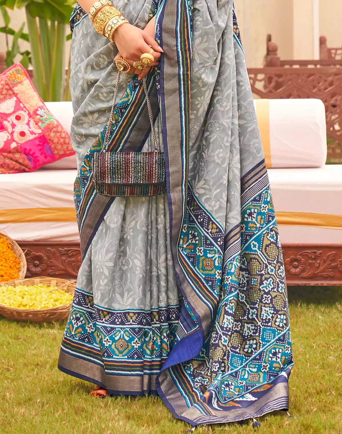 Image of Bewitching Grey Soft Patola Silk Saree