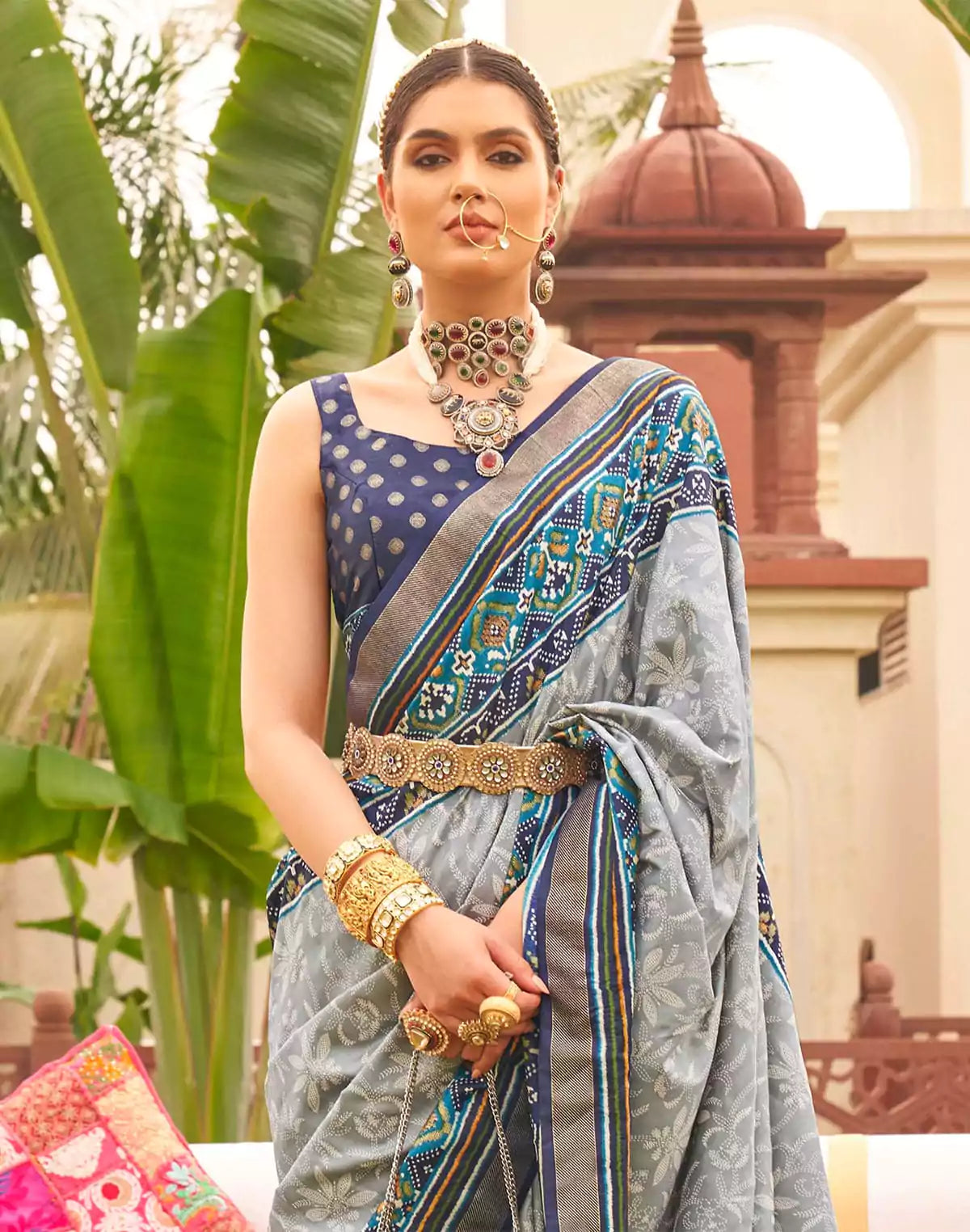 Image of Bewitching Grey Soft Patola Silk Saree