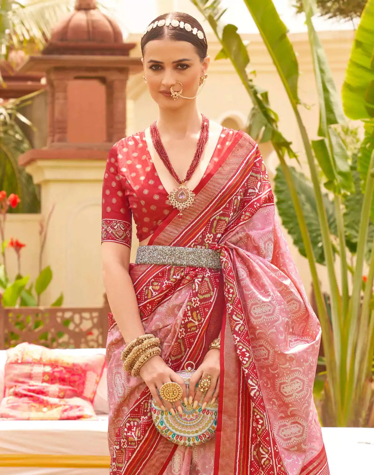 Image of Precious Pink Patola Print Traditional Saree