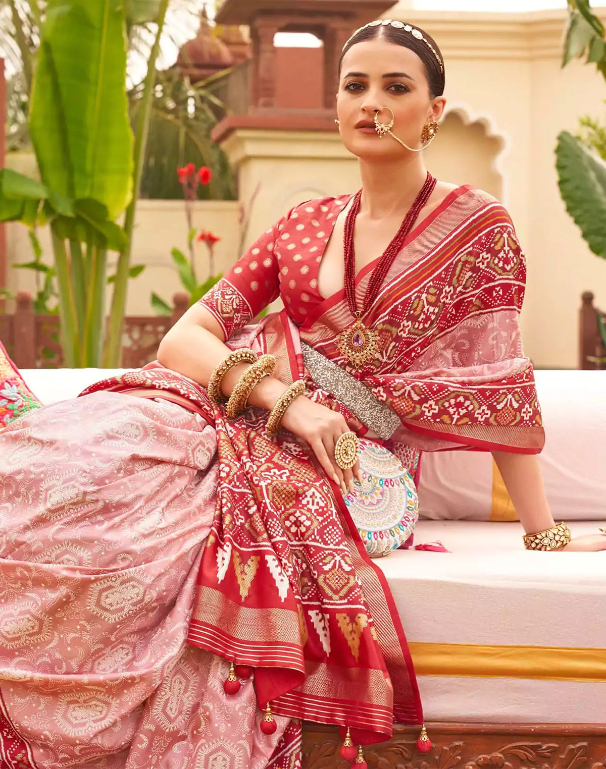 Image of Precious Pink Patola Print Traditional Saree