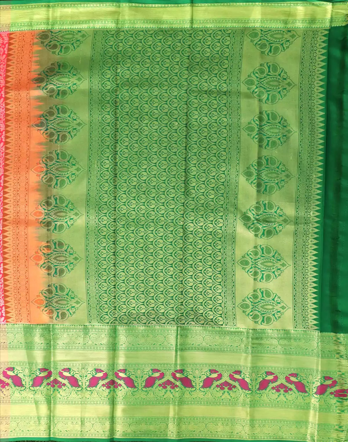 Image of Peach Colour beautiful Silver zari Kanchi Pattu Saree