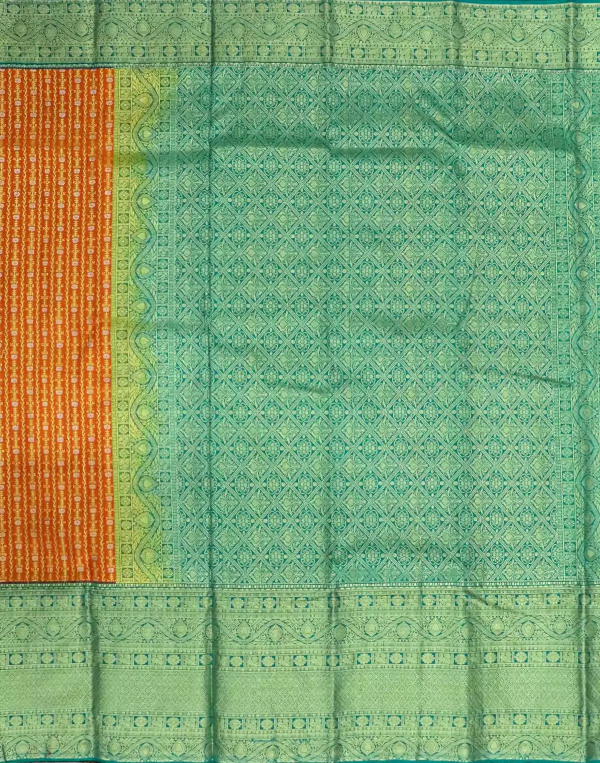Image of Orange all over Floral Zari Contrast Border Saree