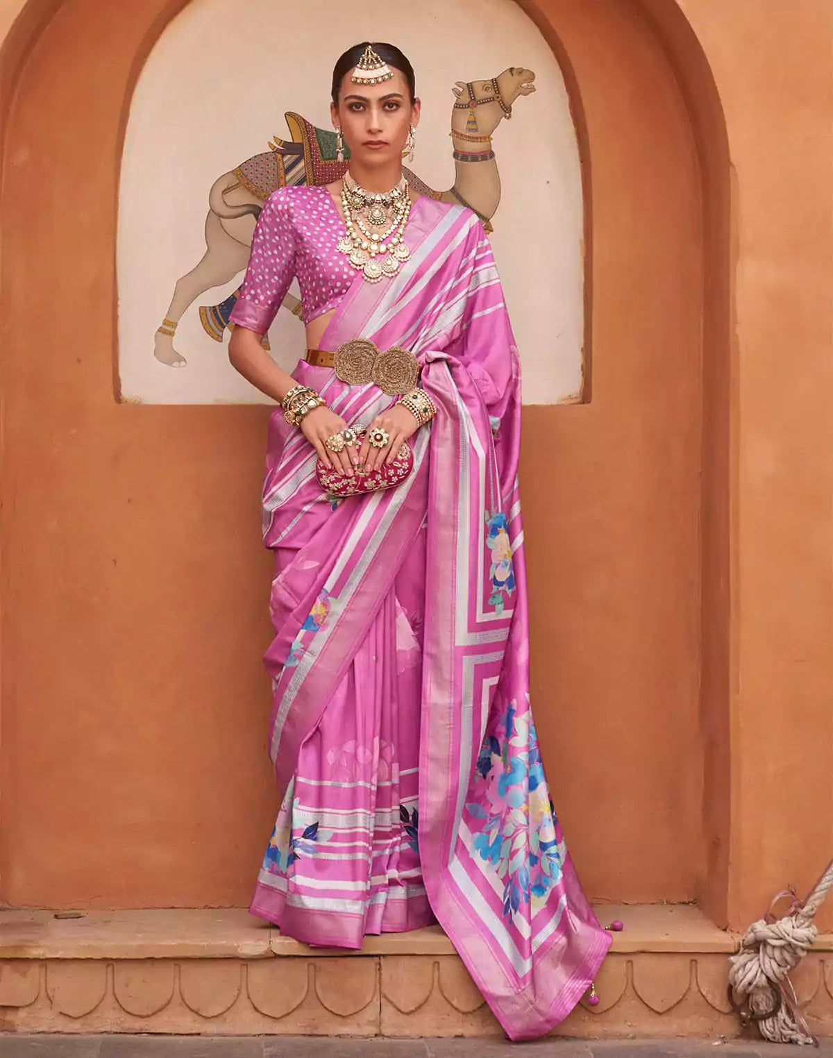 Image of Captivating Pink Color Soft Silk Saree