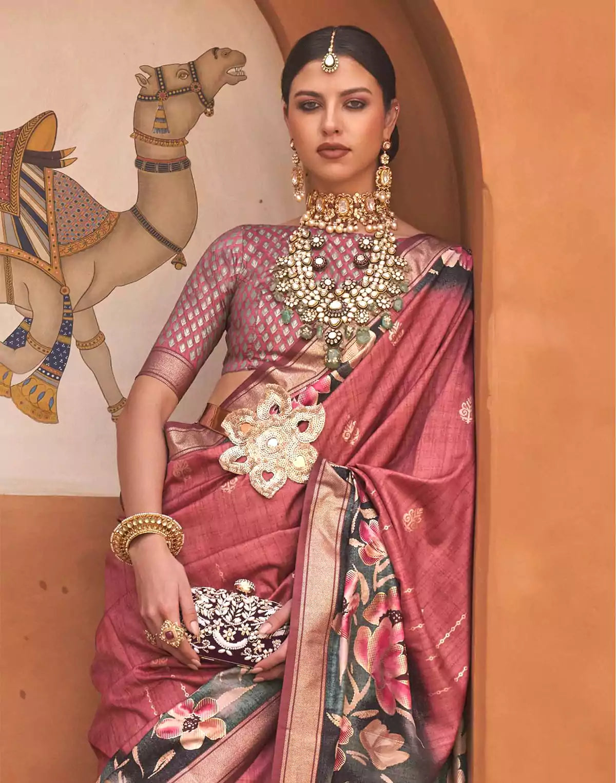 Image of Mauve Pink Floral Soft Silk Saree