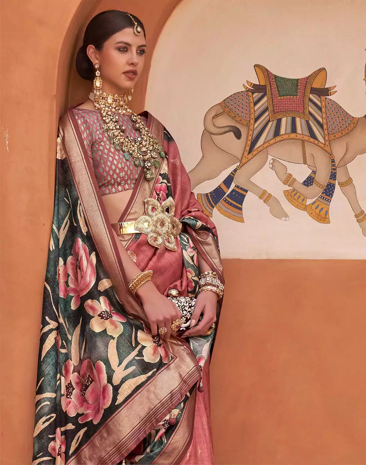 Image of Mauve Pink Floral Soft Silk Saree