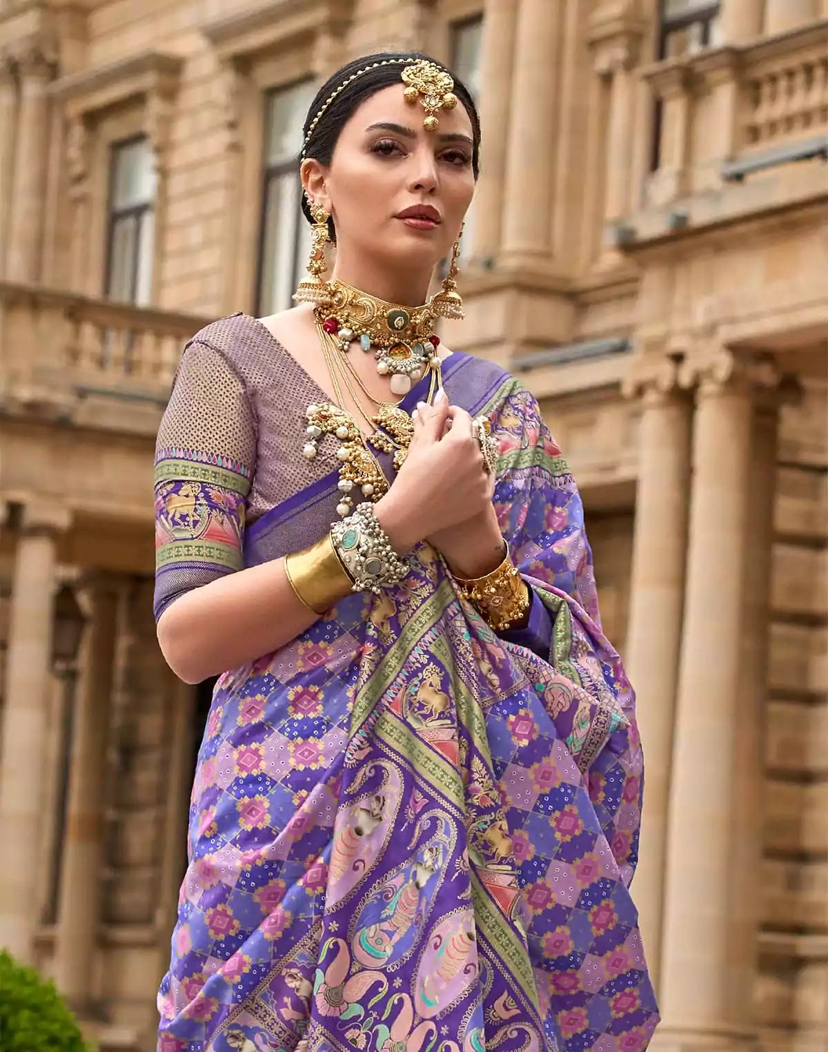Image of Purple Blue Designer Floral Saree