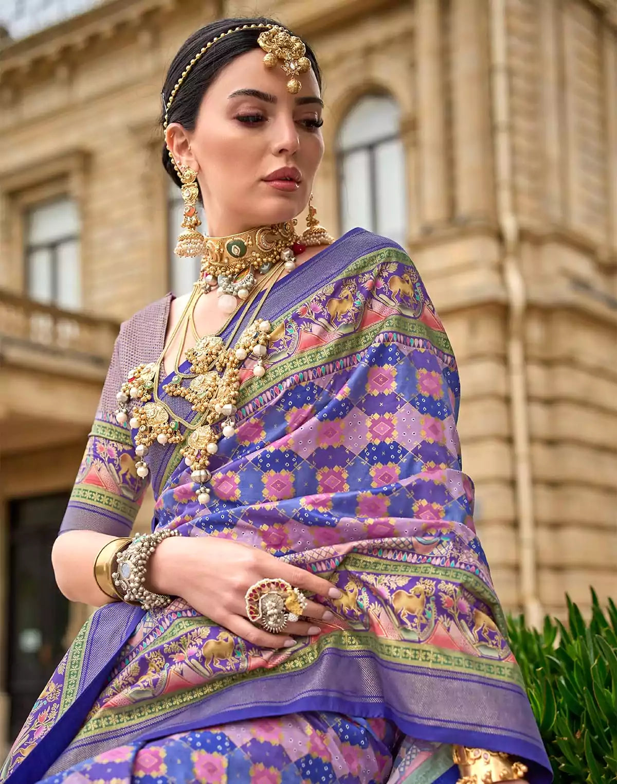 Image of Purple Blue Designer Floral Saree