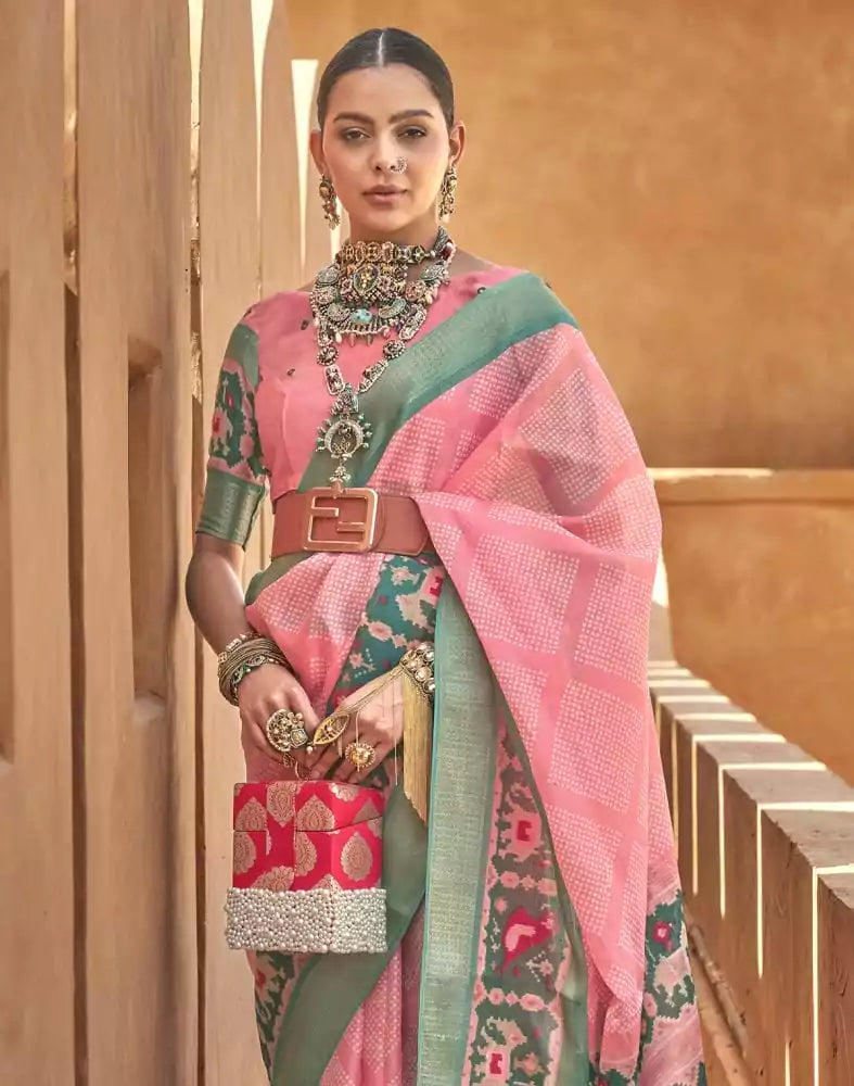Image of Cotton Silk Fabric Light Pink Colour Saree