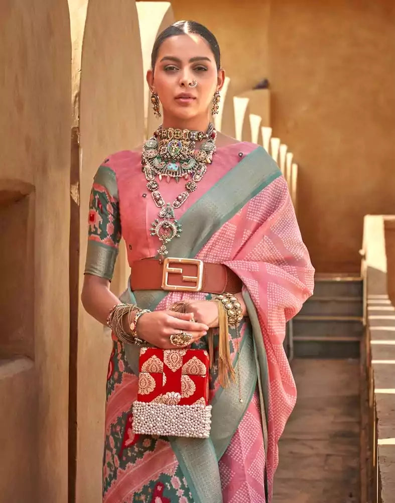 Image of Cotton Silk Fabric Light Pink Colour Saree