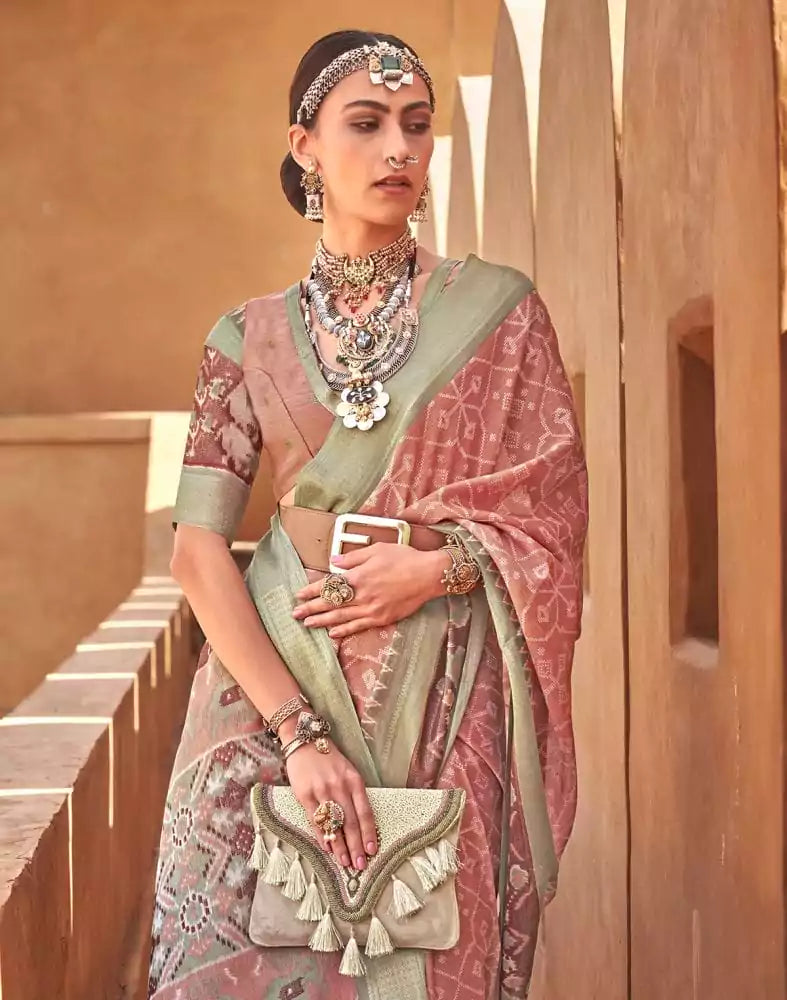Image of Copper Light Brown Geometric Cotton Silk Saree