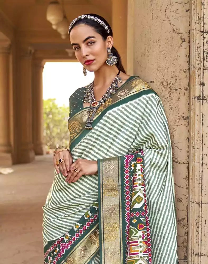 Image of Green Stripes Soft Patola Fabric Saree