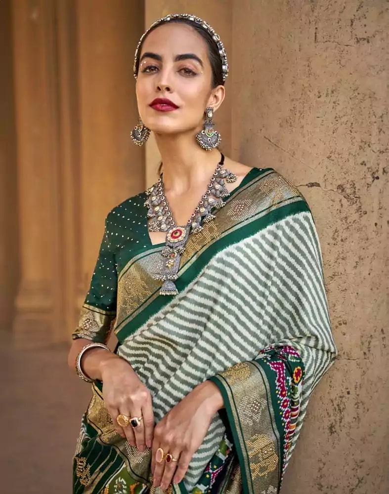 Image of Green Stripes Soft Patola Fabric Saree