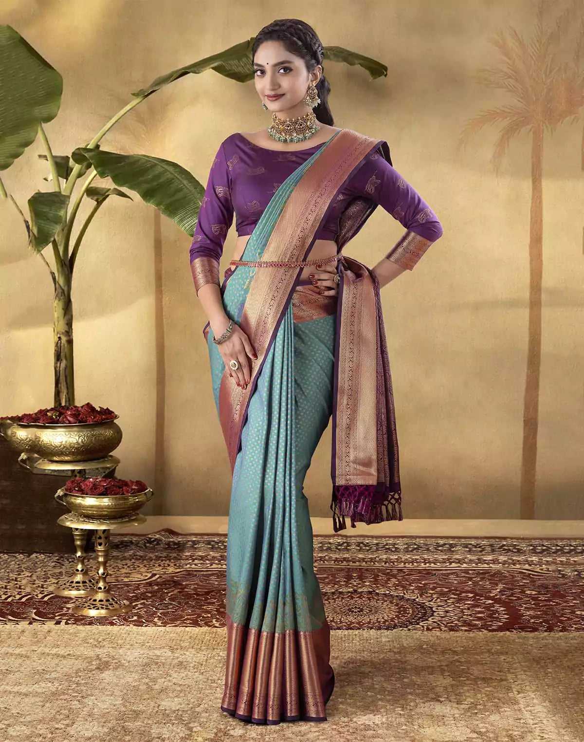 Image of Green all over Brocade design Soft Banaras Saree