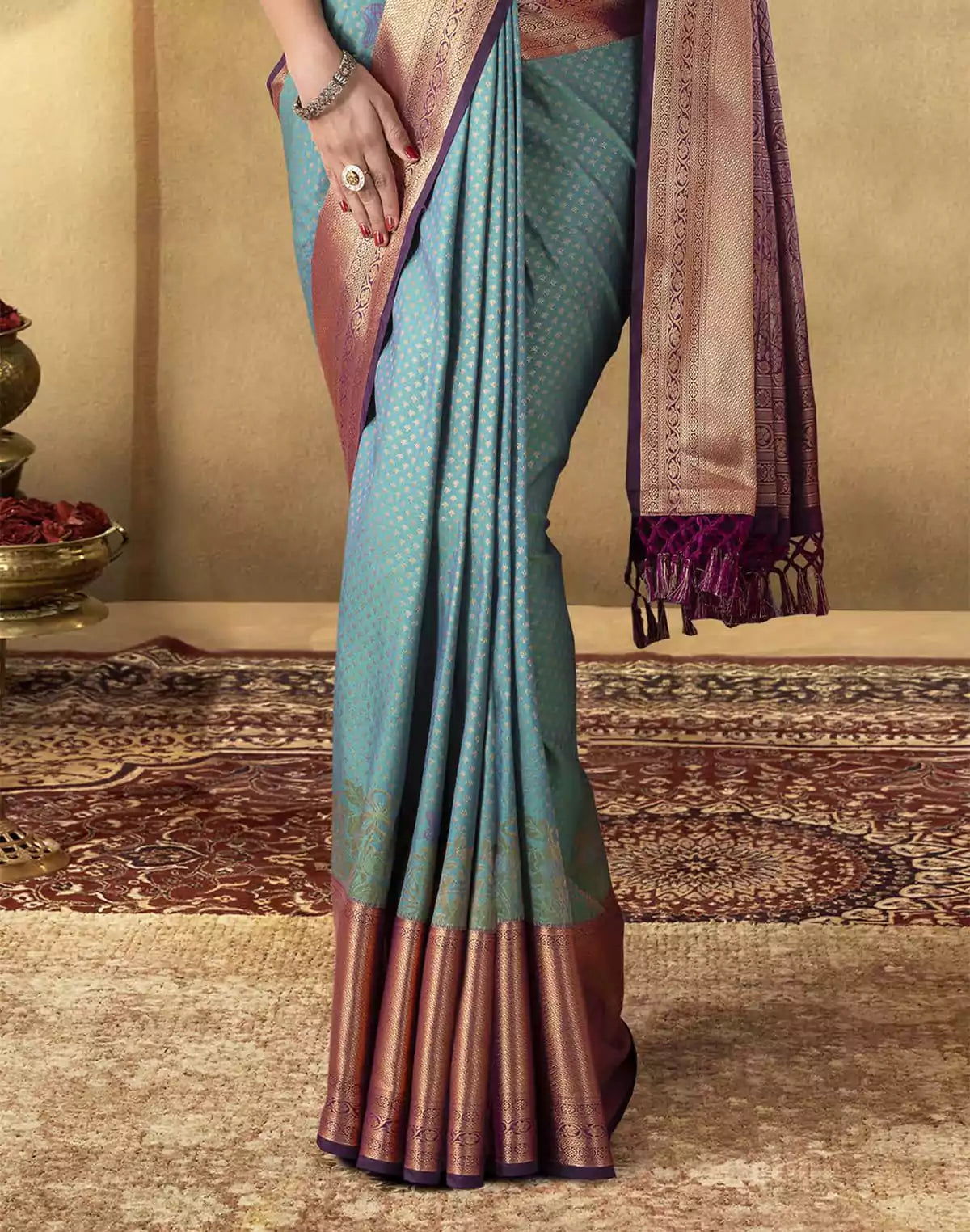 Image of Green all over Brocade design Soft Banaras Saree