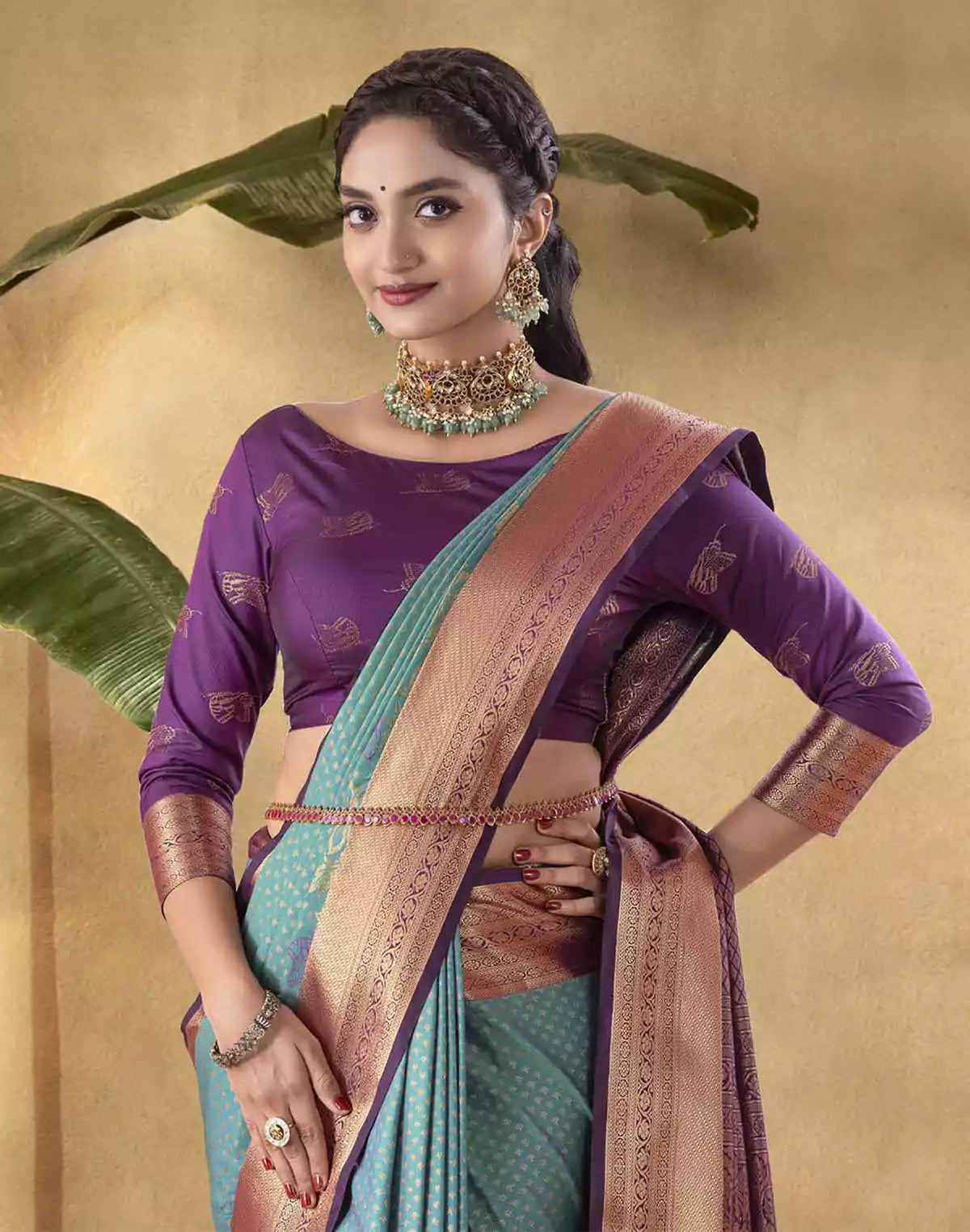 Image of Green all over Brocade design Soft Banaras Saree