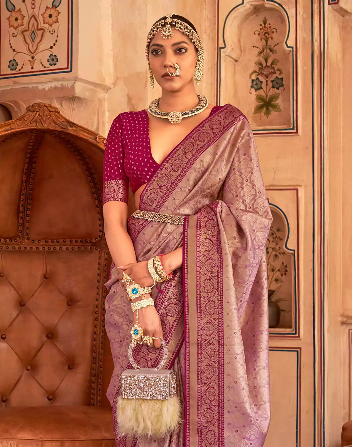 Image of Light Purple Woven Royal Banaras Silk Saree