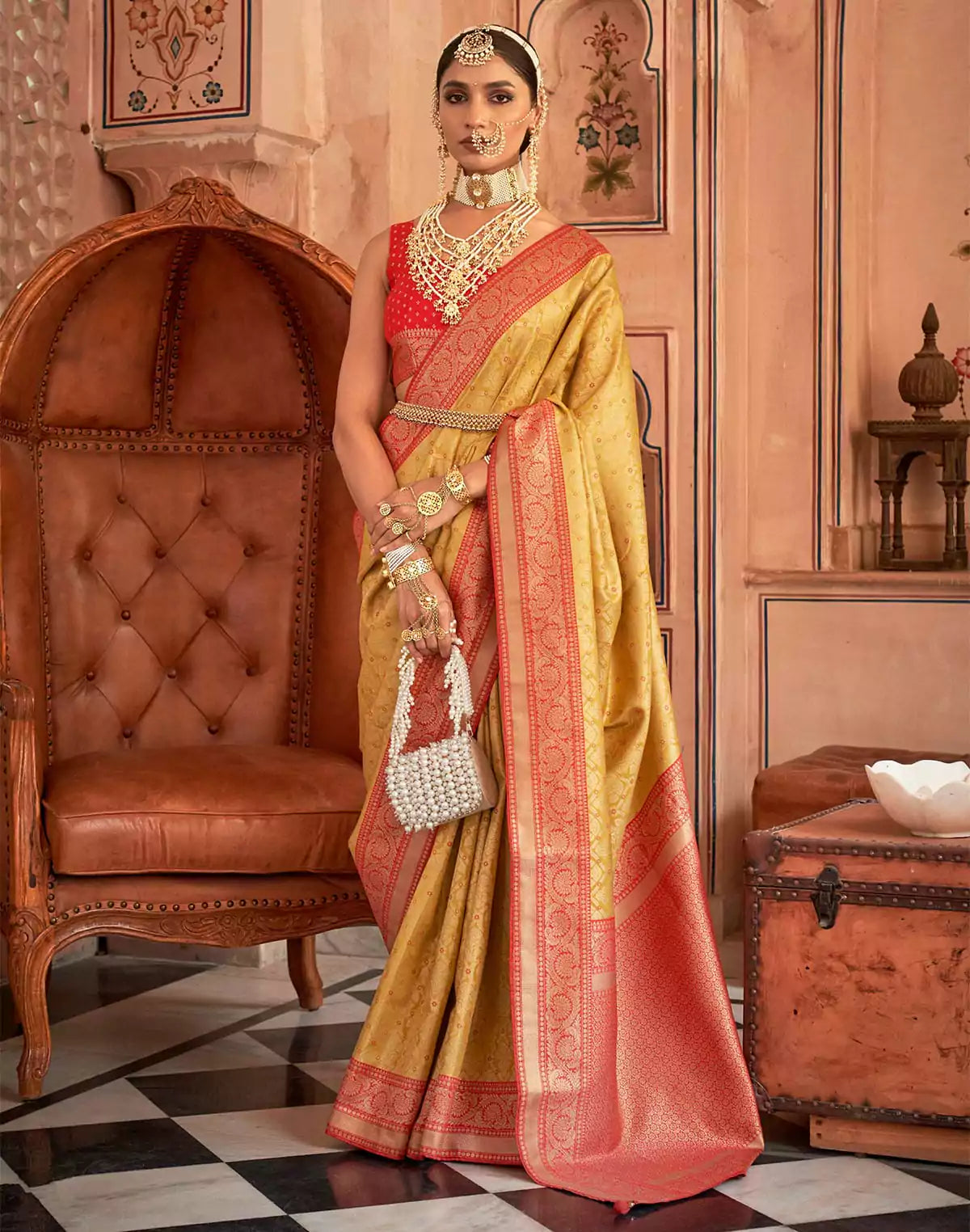 Image of Light Yellow Soft Banaras Silk Classic Saree