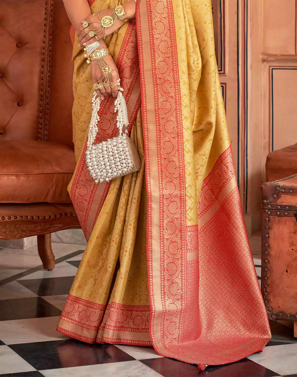 Image of Light Yellow Soft Banaras Silk Classic Saree