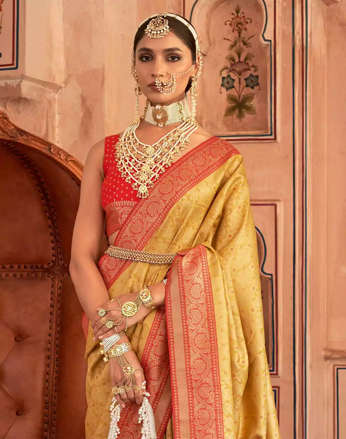 Image of Light Yellow Soft Banaras Silk Classic Saree