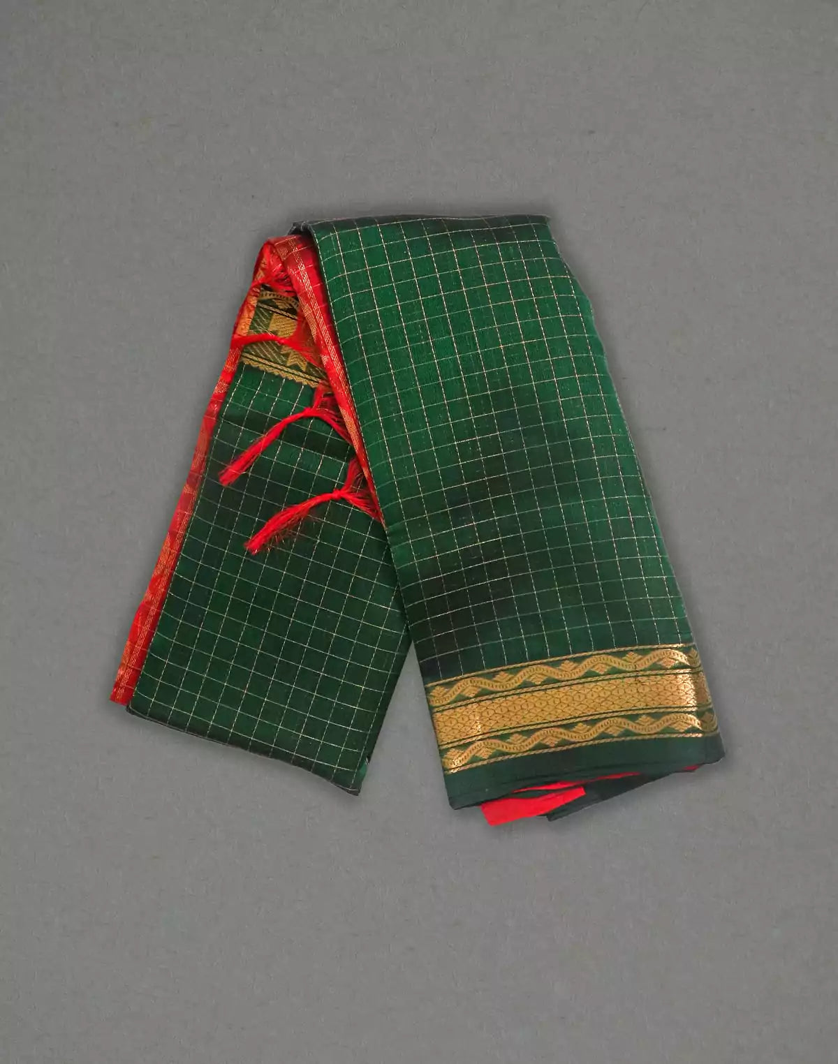 Image of Bottle Green Pure Venkatagiri Sico Checks Cotton Saree