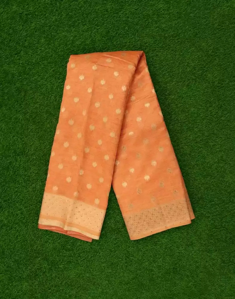Image of Light Orange Floral Kora Saree