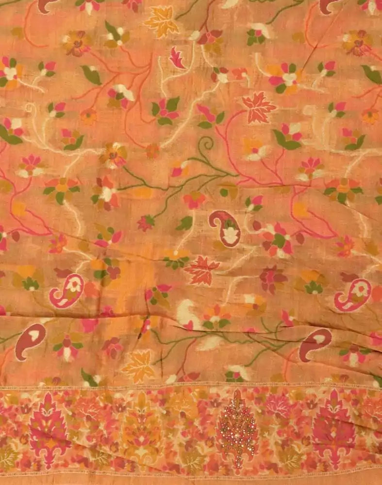 Image of Light Orange Floral Kora Saree