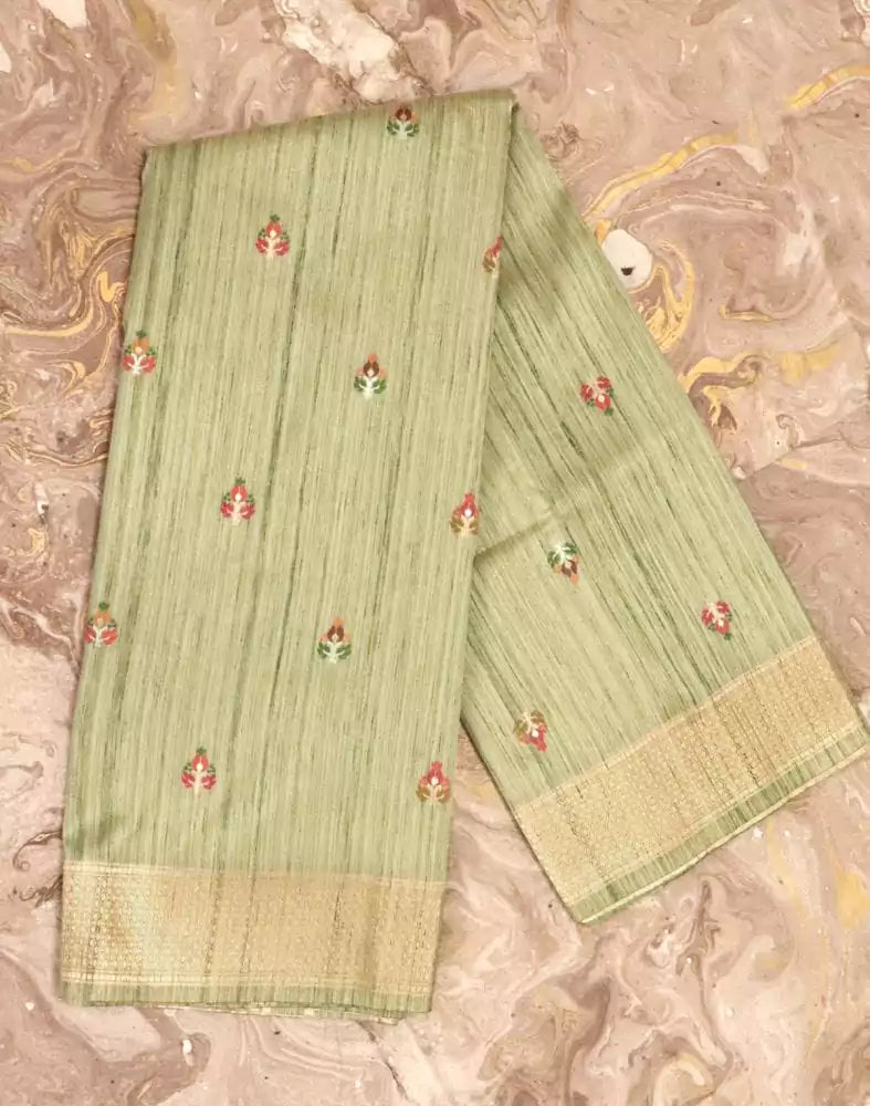 Image of Light Green Floral Butta Weave Saree