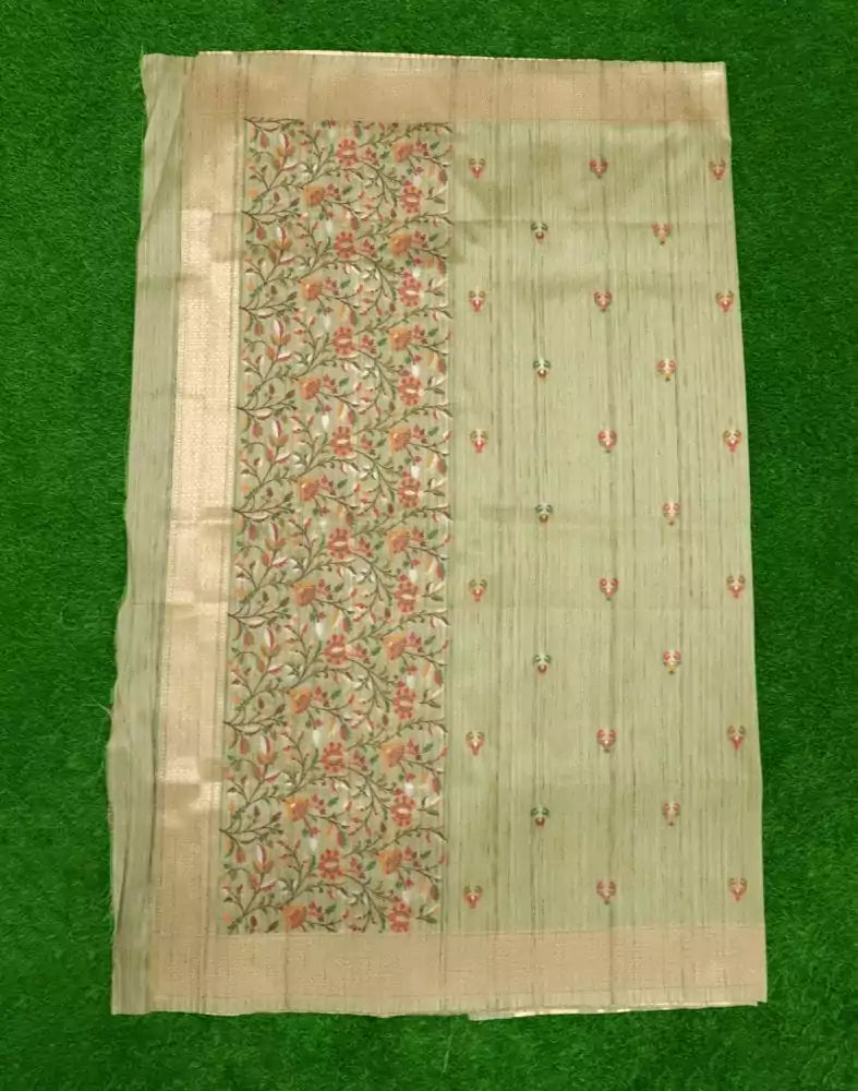 Image of Light Green Floral Butta Weave Saree