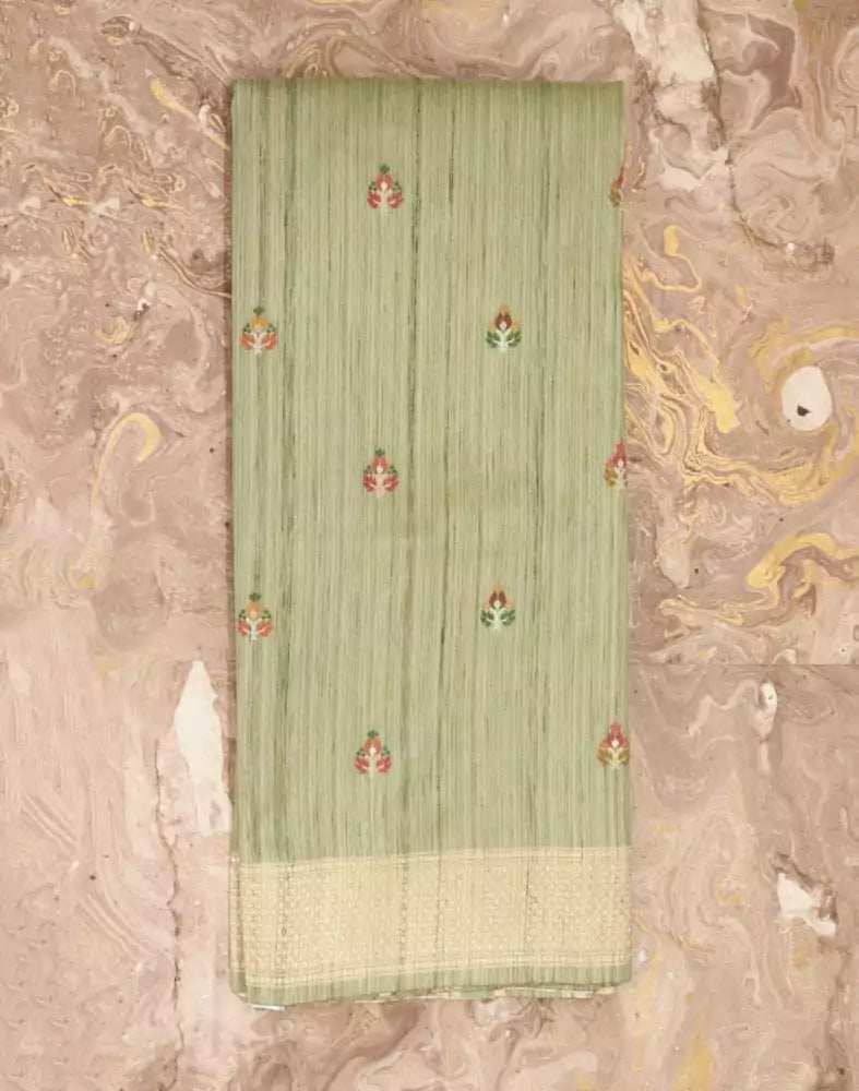 Image of Light Green Floral Butta Weave Saree