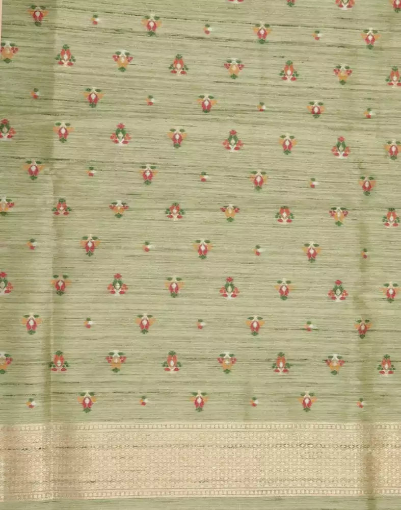 Image of Light Green Floral Butta Weave Saree