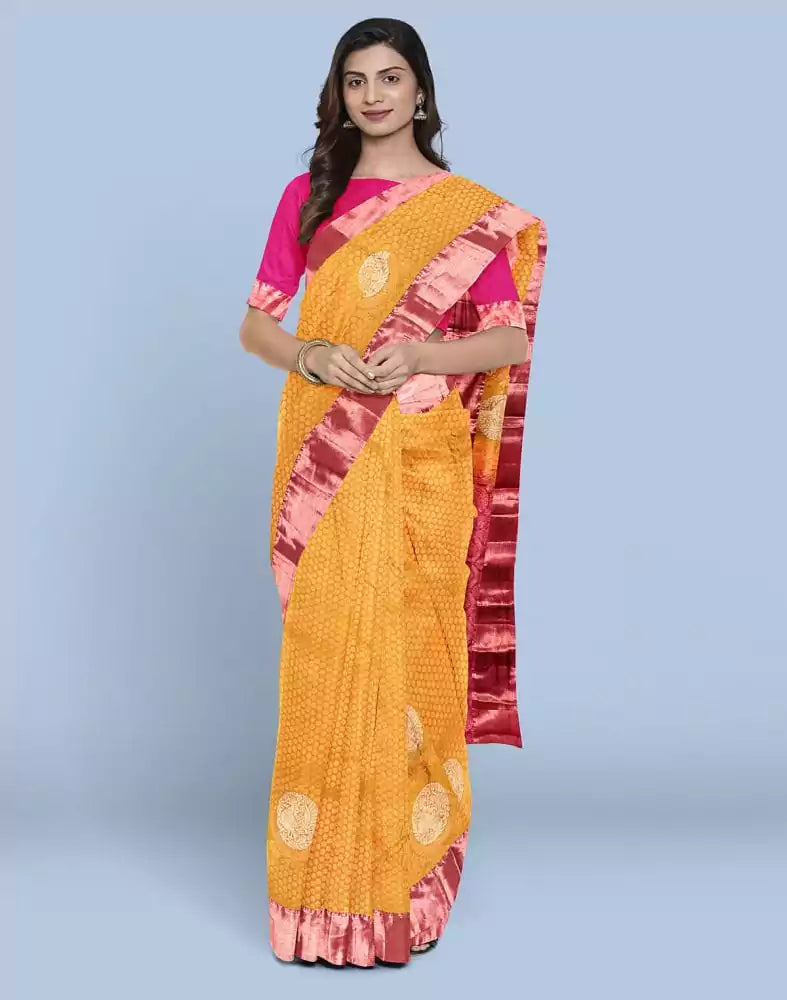 Image of Mustard Butta Zari Silk Saree