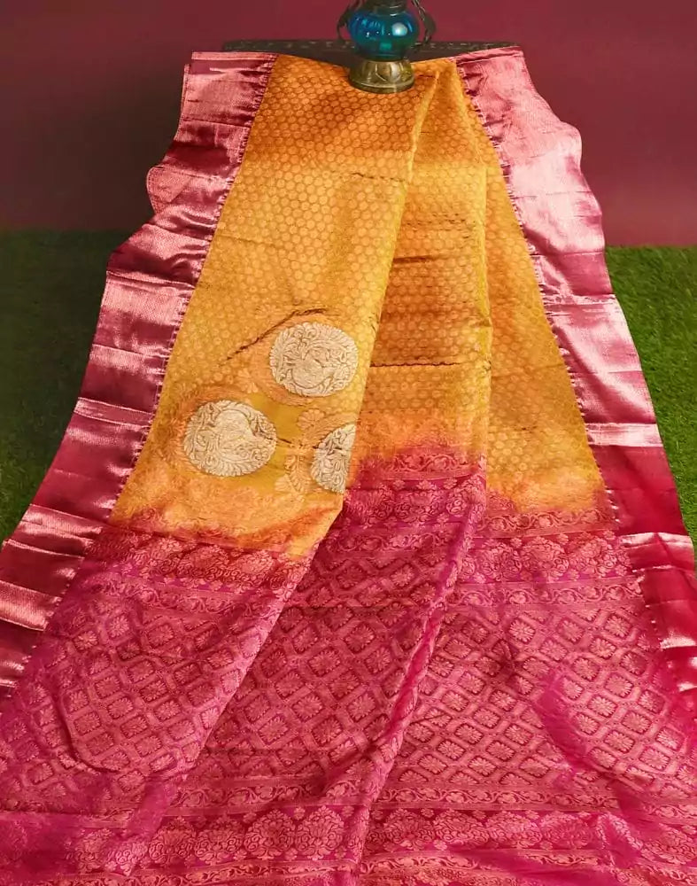 Image of Mustard Butta Zari Silk Saree