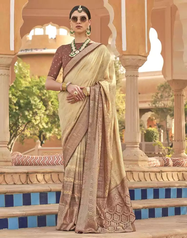 Image of Beige Self Design Patola Silk Saree