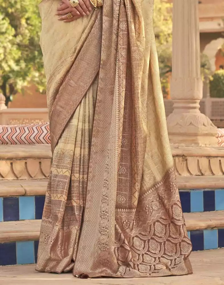 Image of Beige Self Design Patola Silk Saree