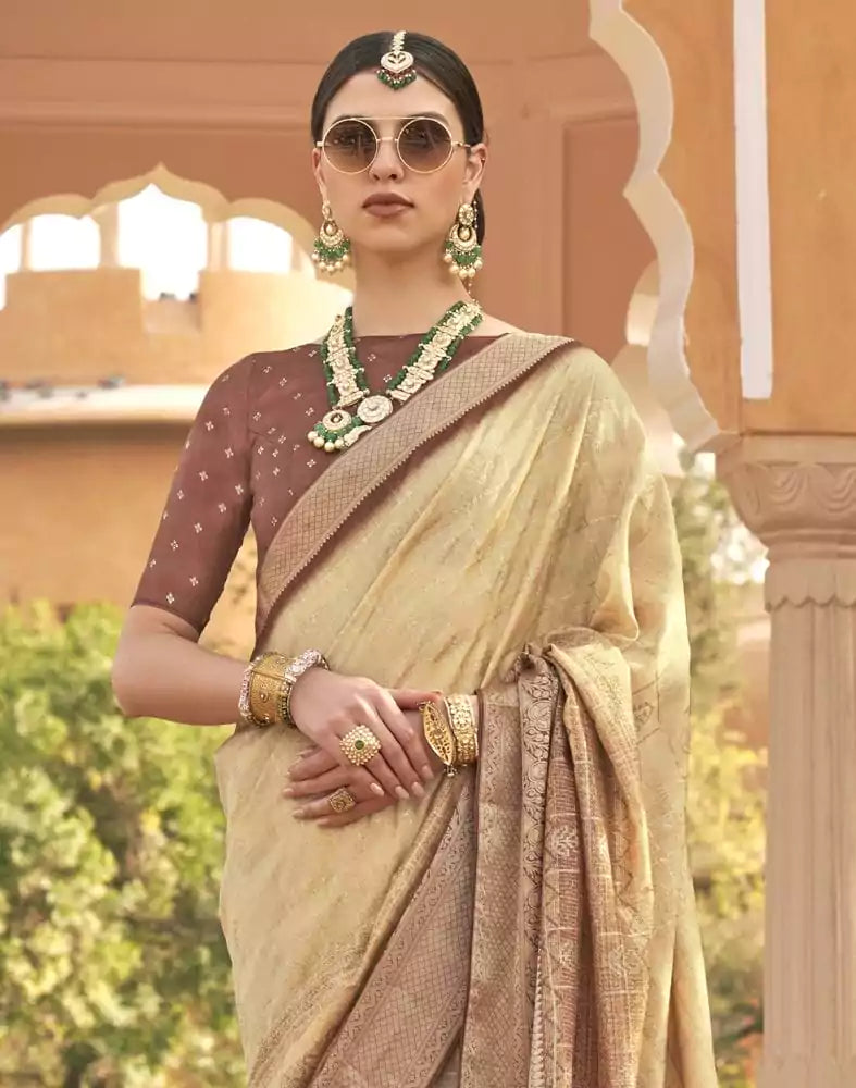 Image of Beige Self Design Patola Silk Saree