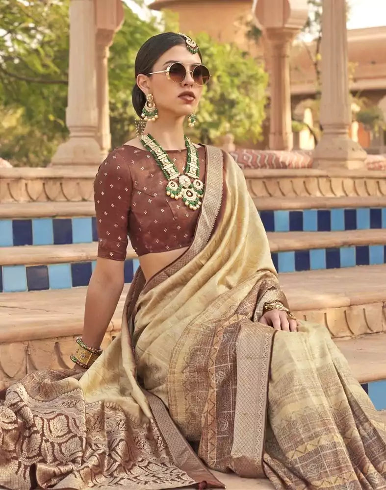 Image of Beige Self Design Patola Silk Saree