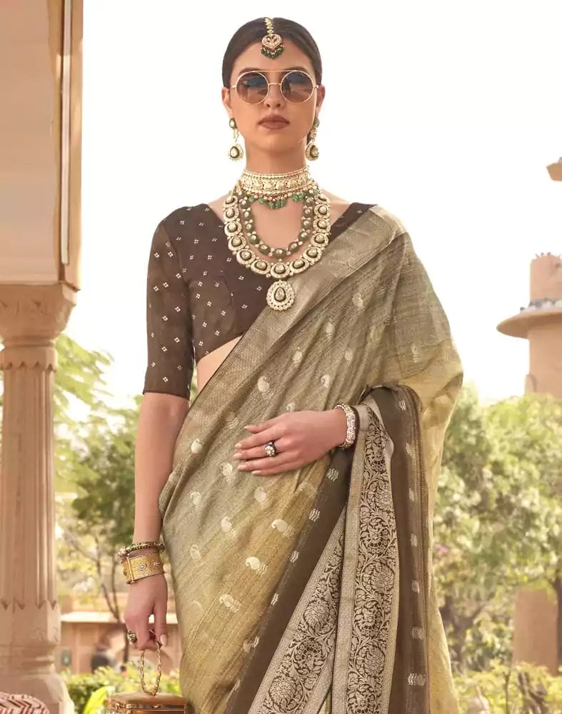 Image of Light Green Paisley Print Patola Silk Saree
