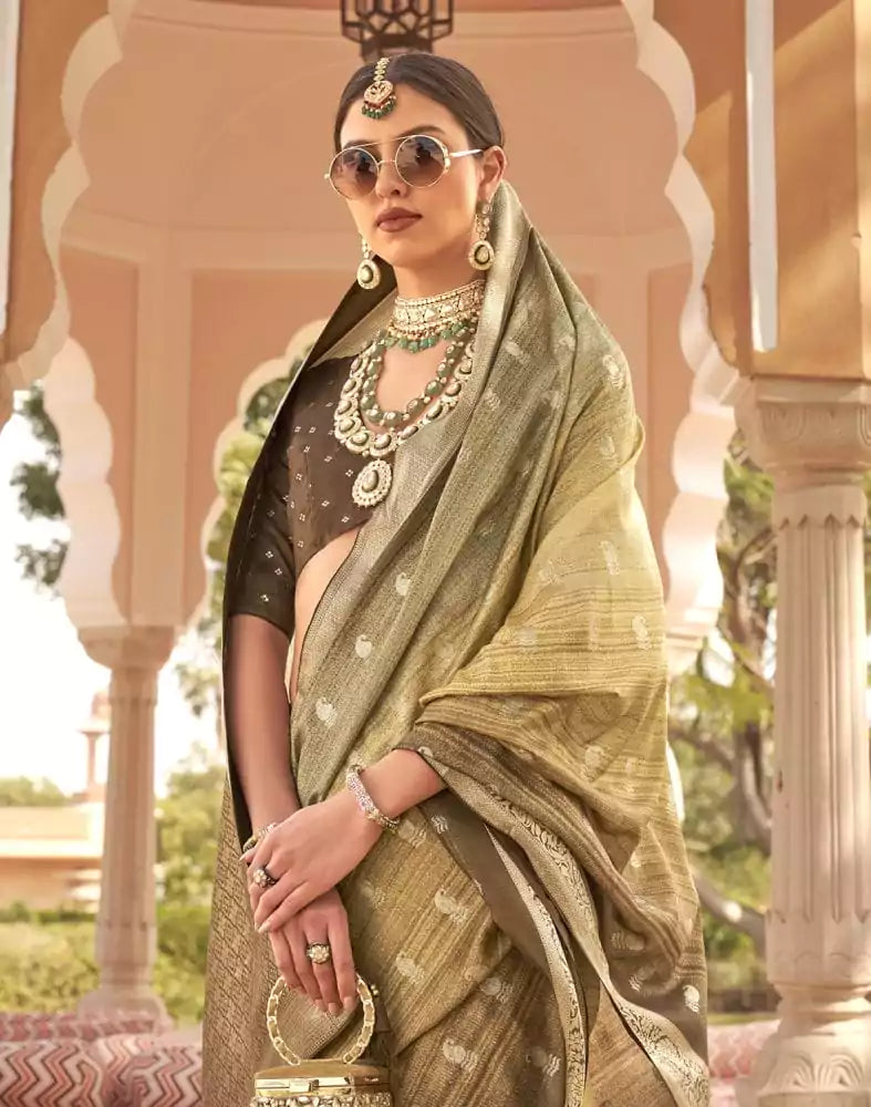 Image of Light Green Paisley Print Patola Silk Saree