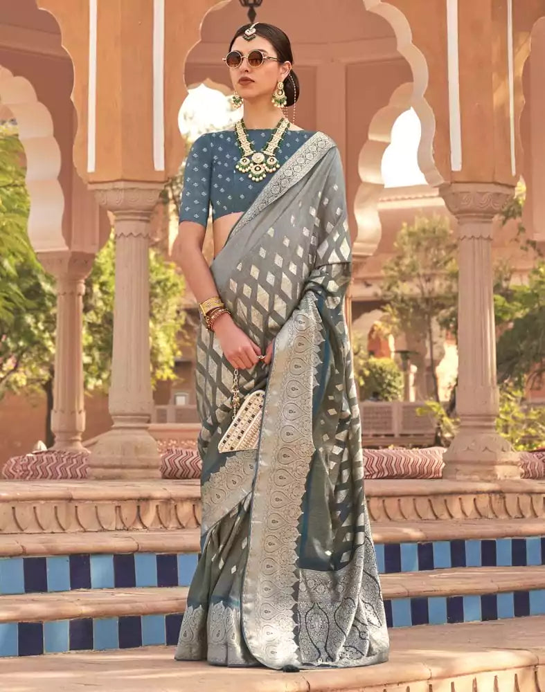 Image of Fashionable Grey Coloured Patola Silk Saree