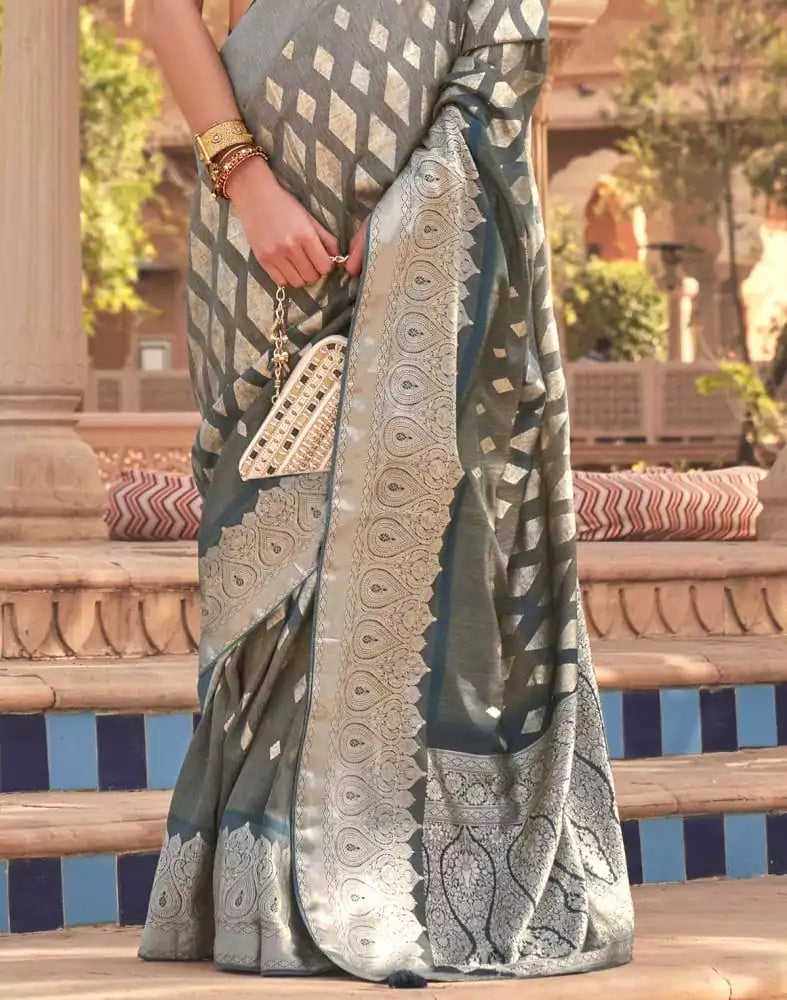 Image of Fashionable Grey Coloured Patola Silk Saree
