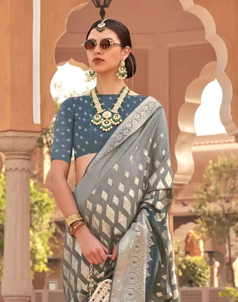 Image of Fashionable Grey Coloured Patola Silk Saree