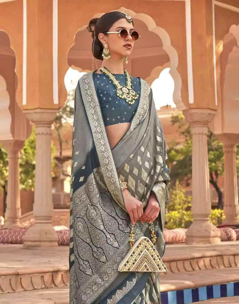 Image of Fashionable Grey Coloured Patola Silk Saree