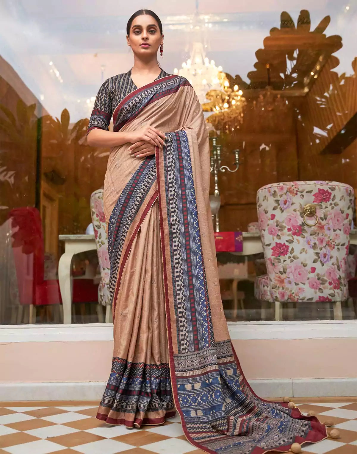 Image of Light Beige Self Design Jute Silk Saree