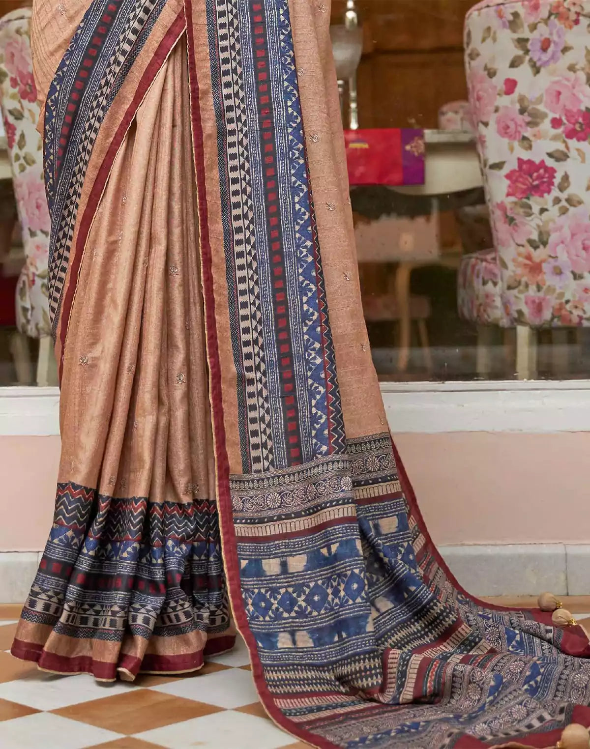 Image of Light Beige Self Design Jute Silk Saree