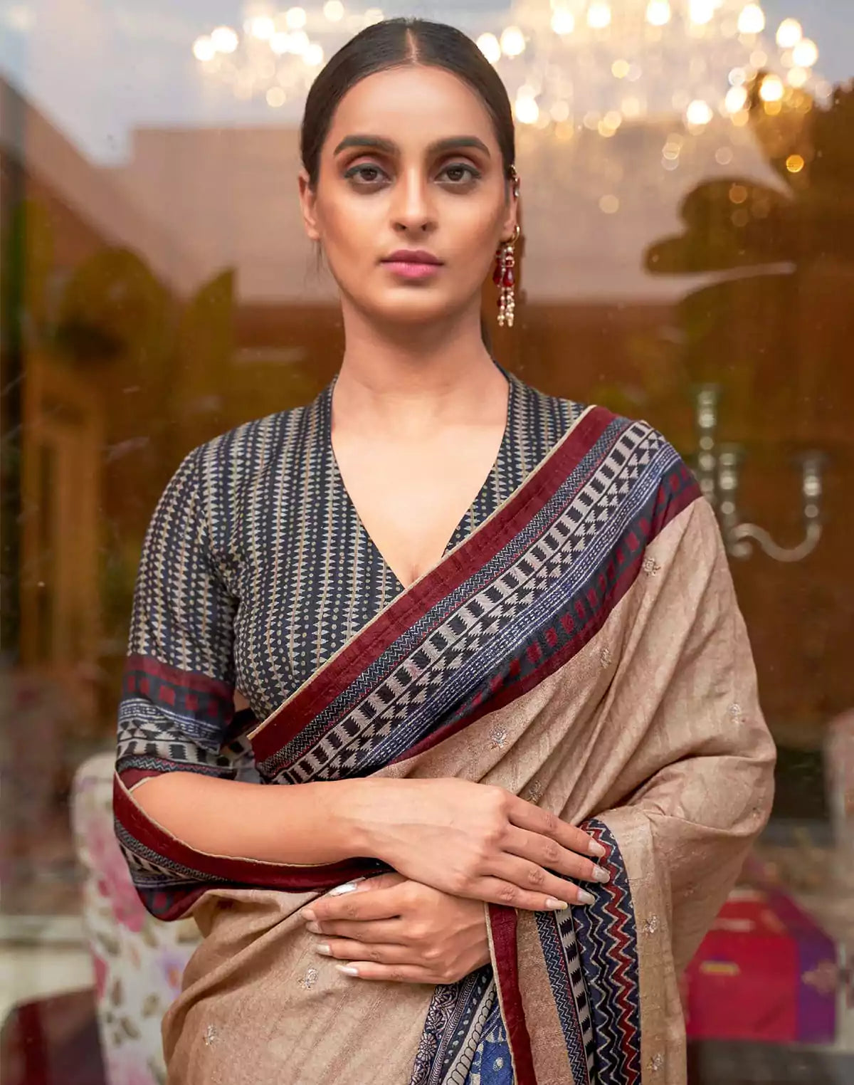 Image of Light Beige Self Design Jute Silk Saree