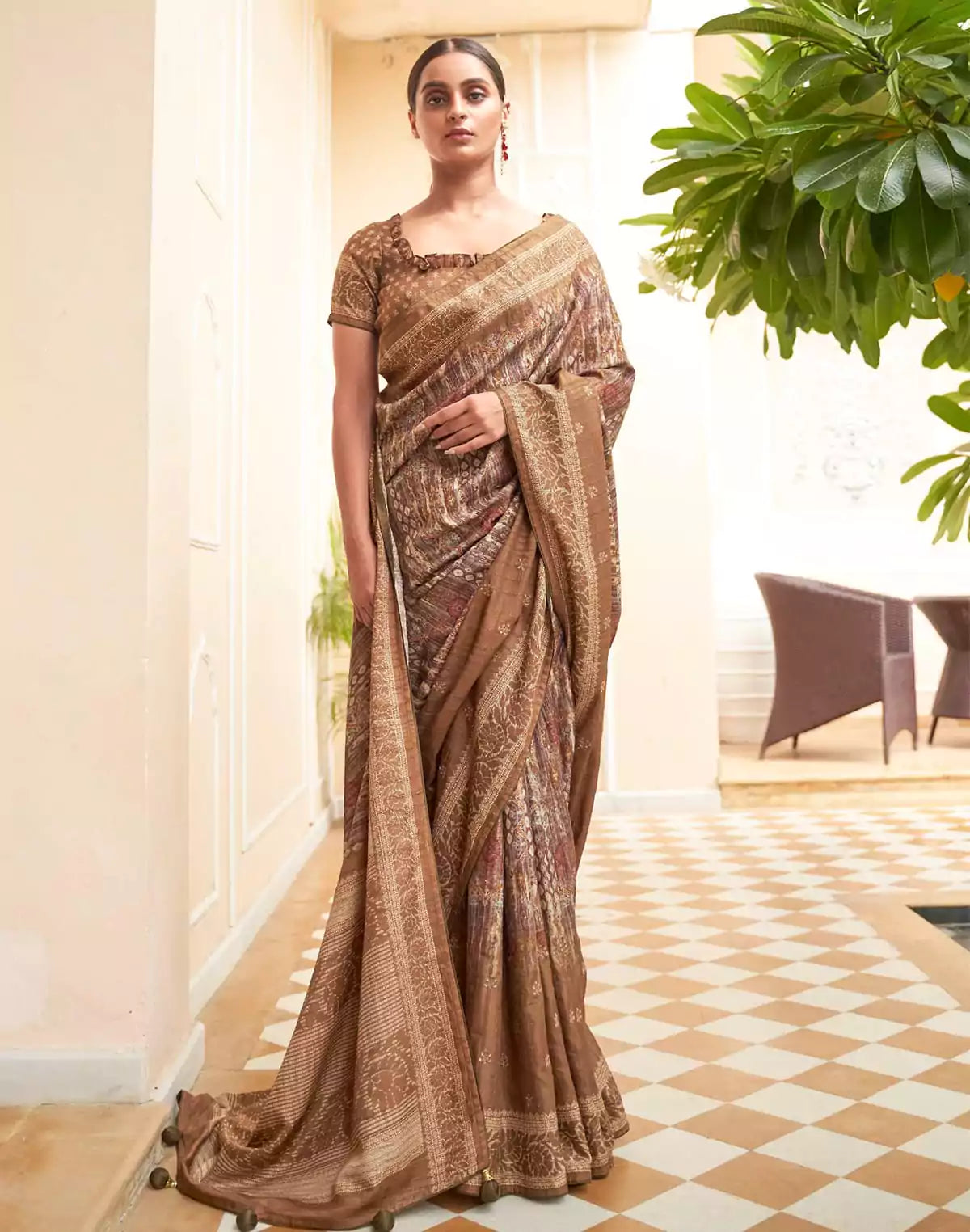 Image of Brown Graphic design Jute Silk Saree